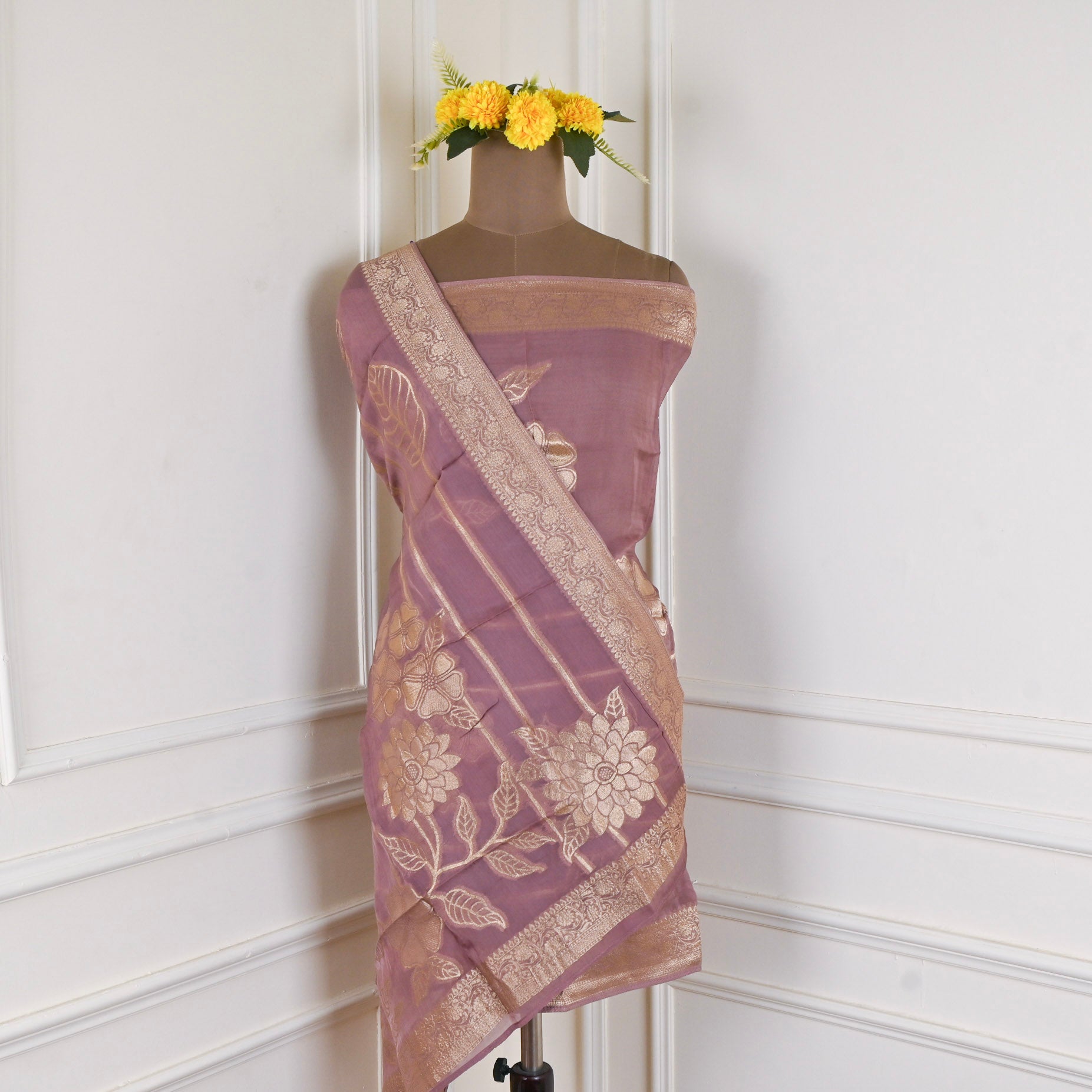 Banarasi Silk Golden Unstitched Suit