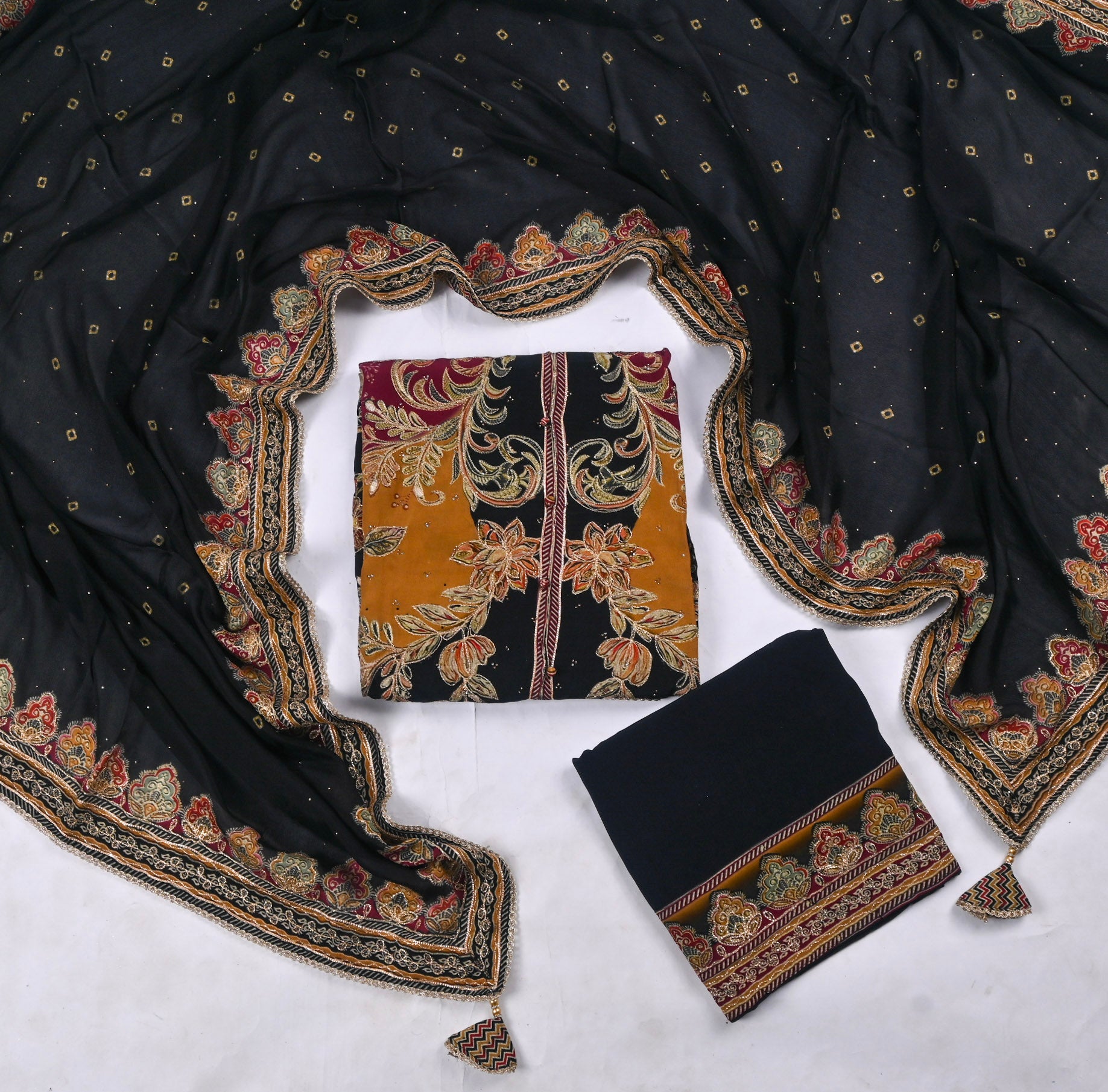 Organza Black Unstitched Suit