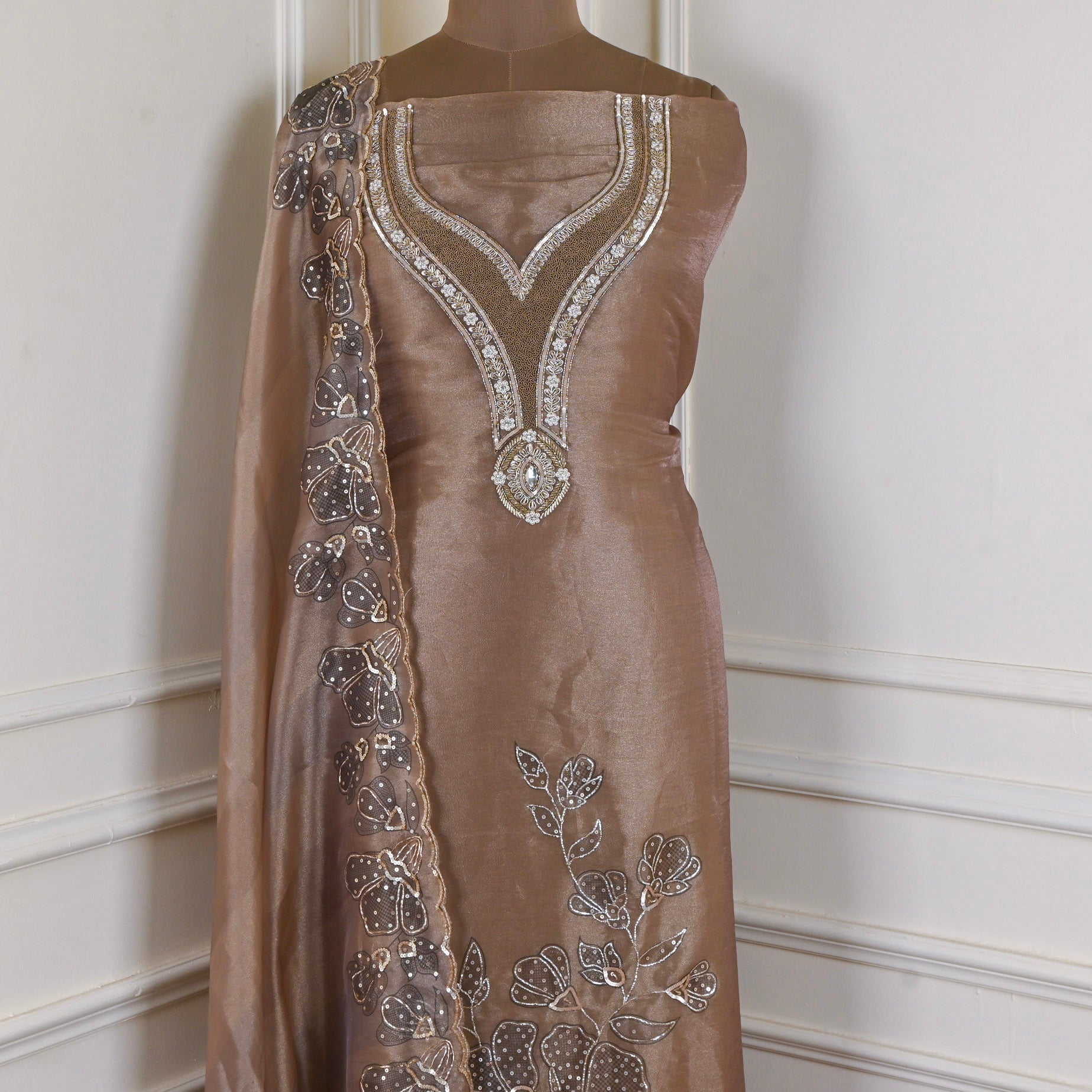 Glass Shimmer Brown Unstitched Suit