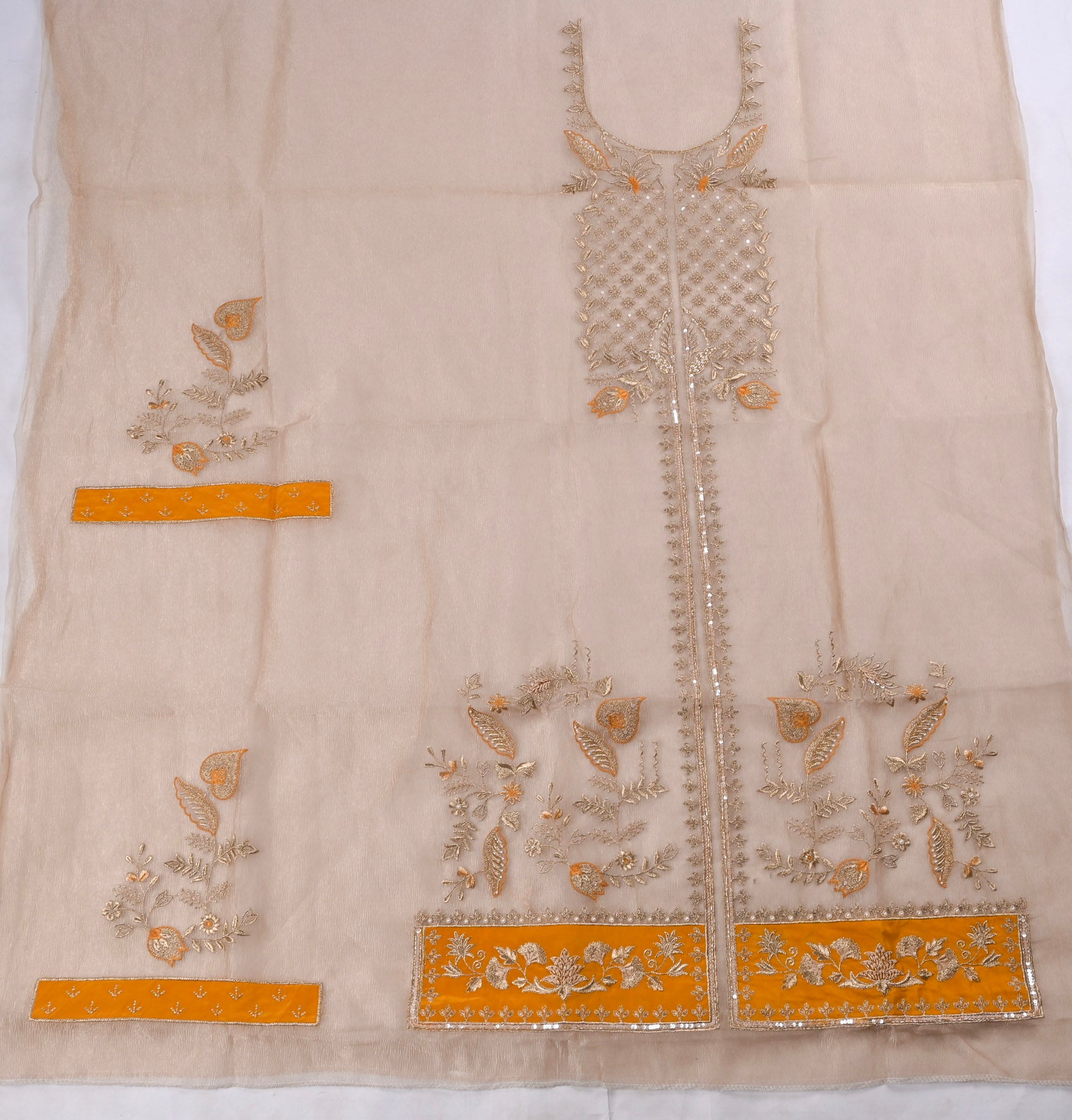Crush Beige Yellow Unstitched Suit