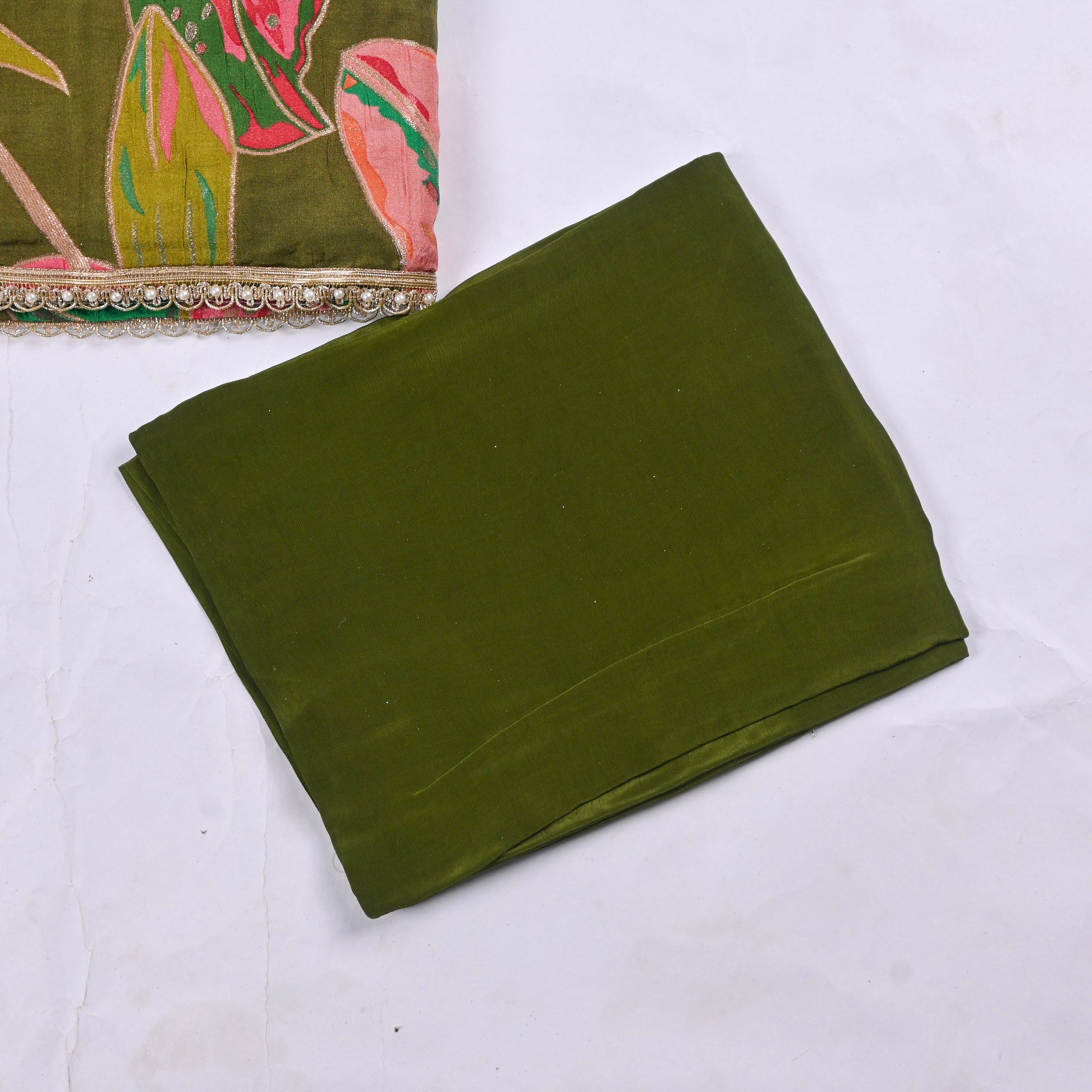 Banarasi Silk Green Unstitched Suit