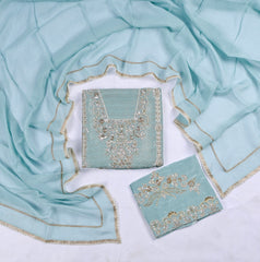 Brocade Silk Ferozi Unstitched Suit
