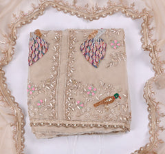 Glass Organza Beige Unstitched Suit