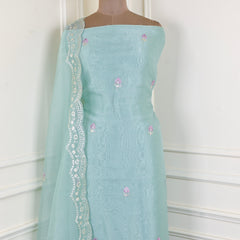 Glass Shimmer Pista Green Unstitched Suit