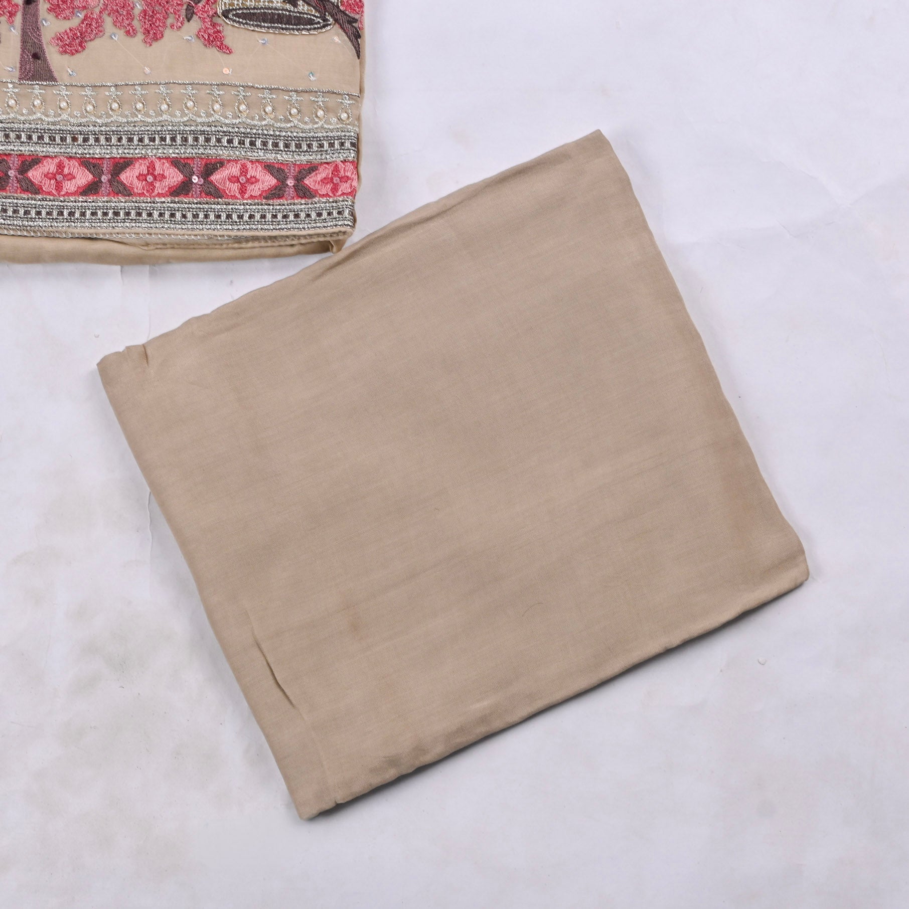 Mul Cotton Beige Unstitched Suit