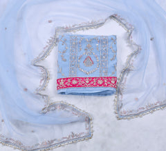 Organza Powder Blue Unstitched Suit