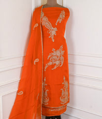 Organza Orange Unstitched Suit