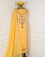 Organza Yellow Unstitched Suit