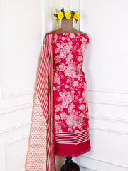 Maheshwari Cotton Red Unstitched Suit