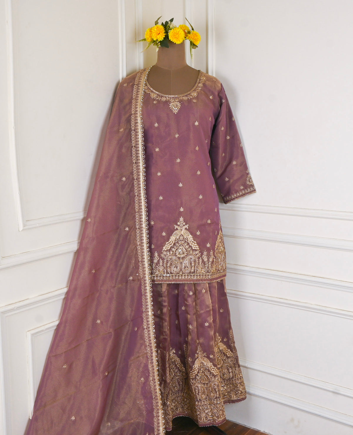 Shimmer Brown Stitched Lehenga Suit