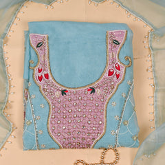 Organza Sky Blue Unstitched Suit