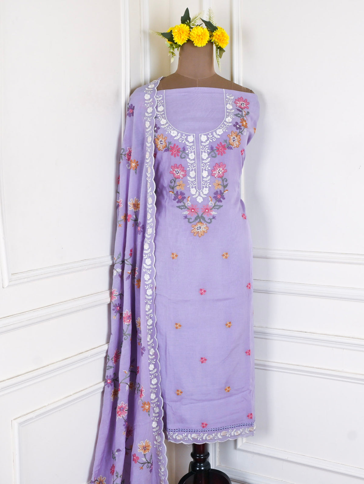 Mul Cotton Lavender Unstitched Suit