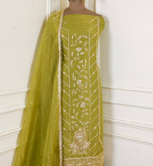 Shimmer Mehandi Unstitched Lehenga Suit