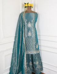 Shimmer Ferozi Unstitched Lehenga Suit