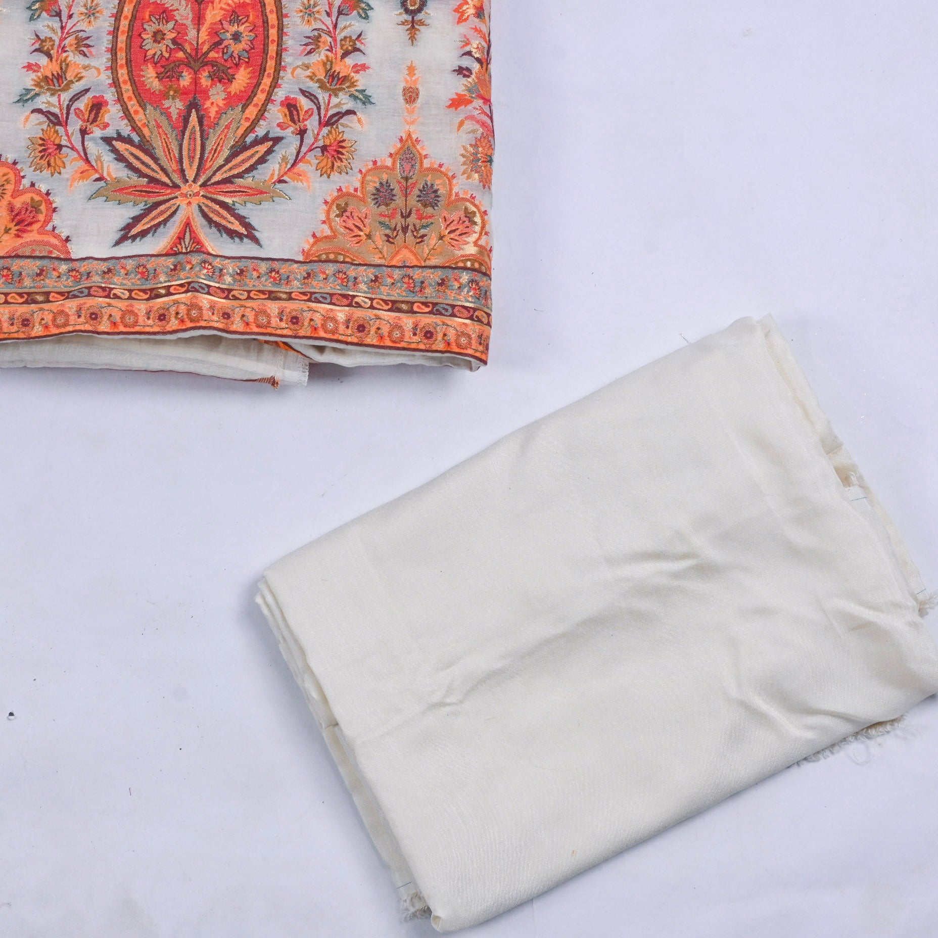 Mul Chanderi White Unstitched Suit