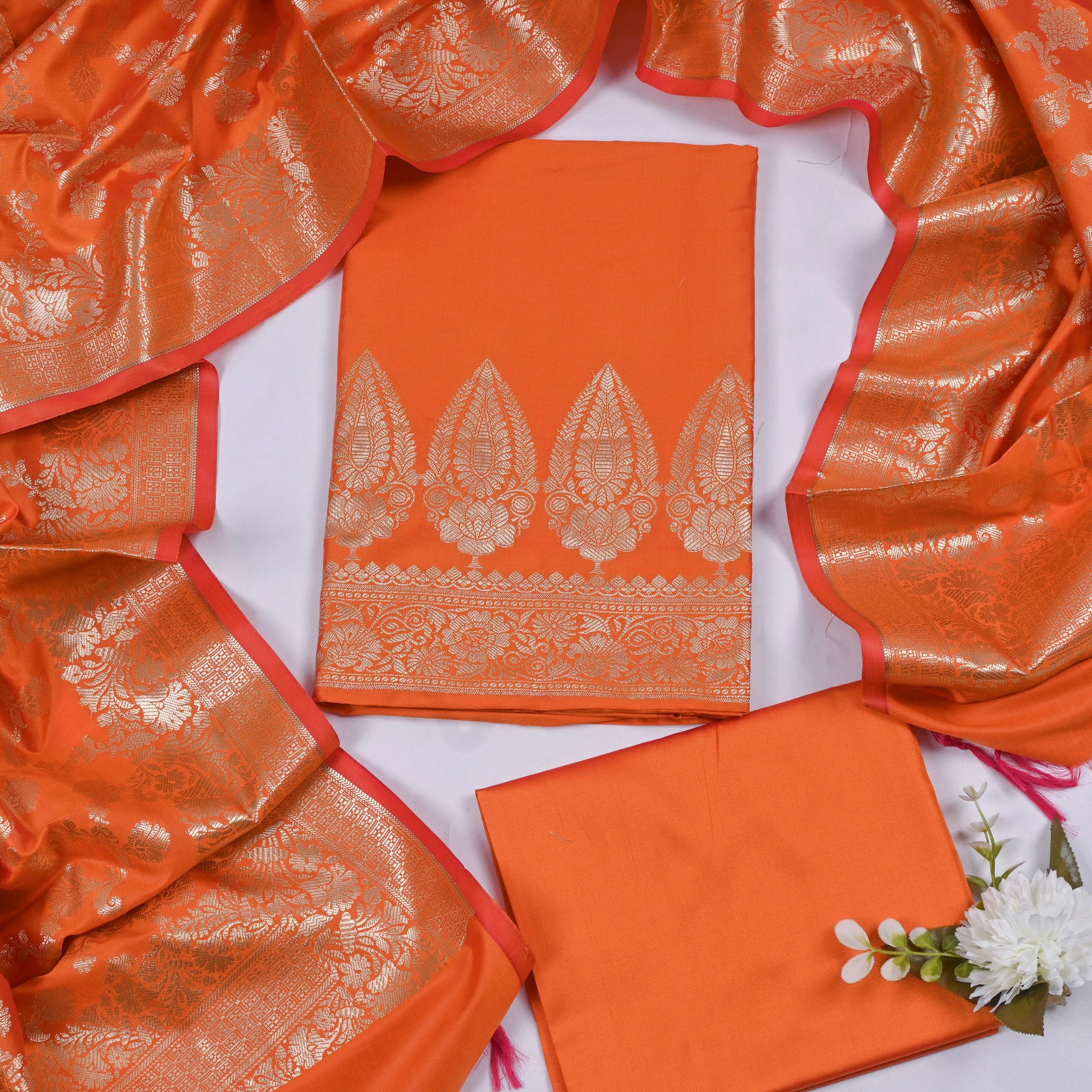 Silk Orange Unstitched Suit