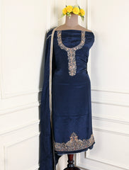 Silk Navy Blue Unstitched Suit