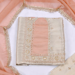 Tissue Shimmer Beige Peach Unstitched Suit