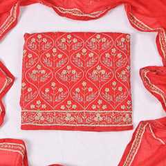 Organza Red Unstitched Suit