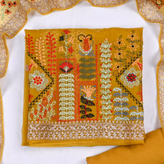 Organza Yellow Unstitched Suit