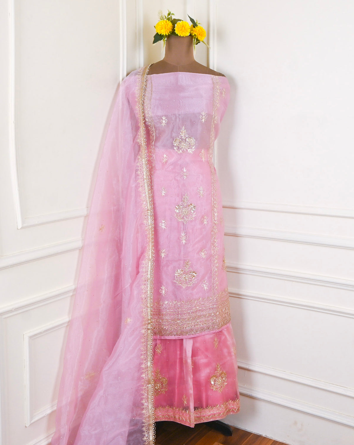 Glass Pink Unstitched Lehenga Suit