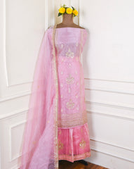Glass Pink Unstitched Lehenga Suit
