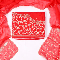 Organza Red Unstitched Suit