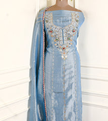 Shimmer Powder Blue Unstitched Suit