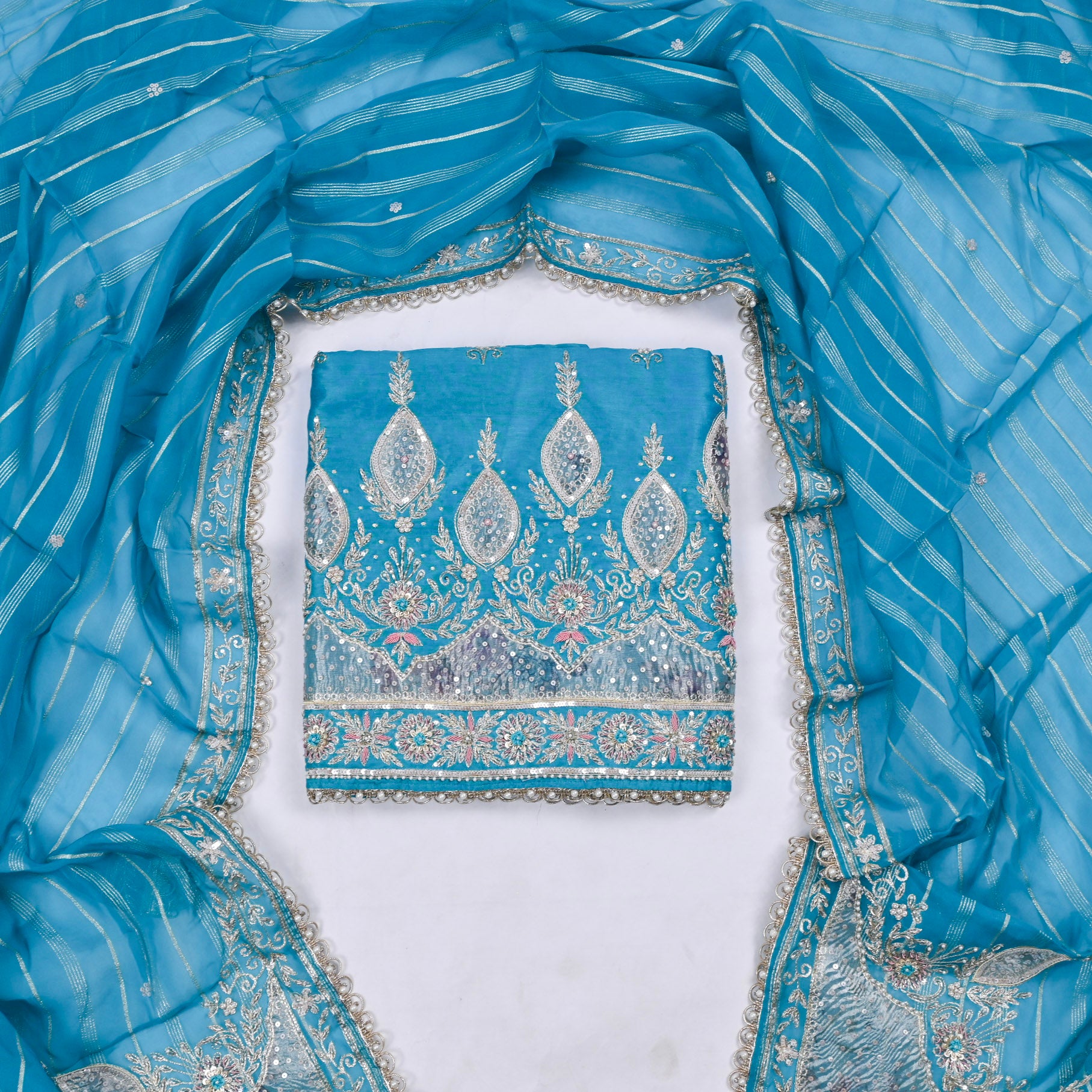 Raw Silk Sky Blue Unstitched Suit