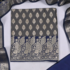 Banarasi Silk Grey Unstitched Suit