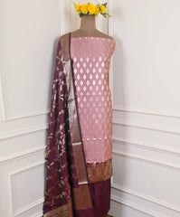 Banarasi Silk Pink Unstitched Suit