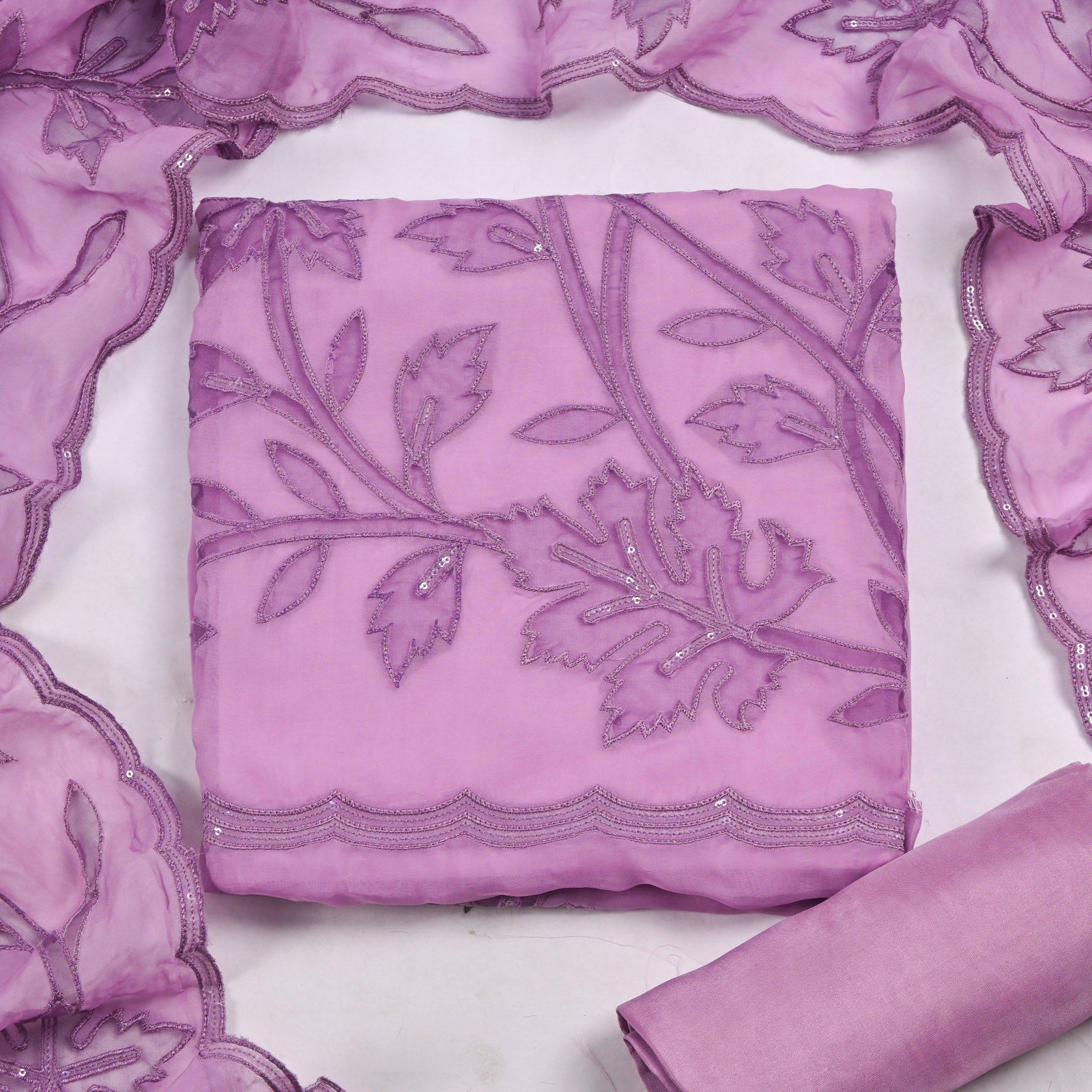Organza Lavender Unstitched Suit