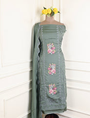 Twill Organza Pista Green Unstitched Suit