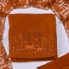 Organza Brown Unstitched Suit