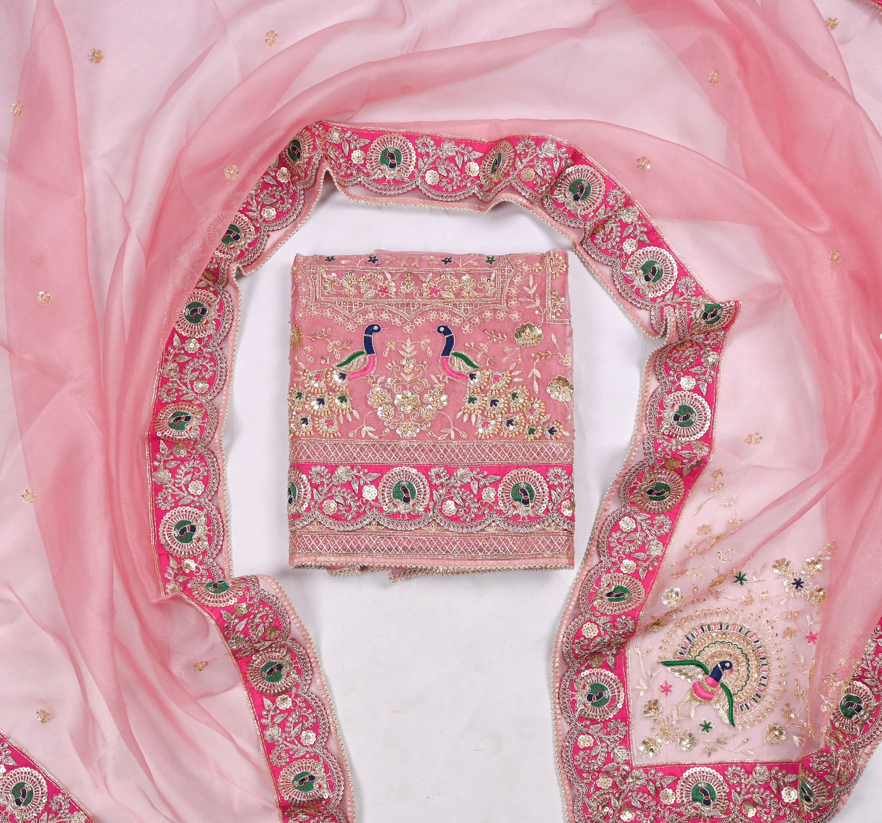 Glass Shimmer Pink Unstitched Suit