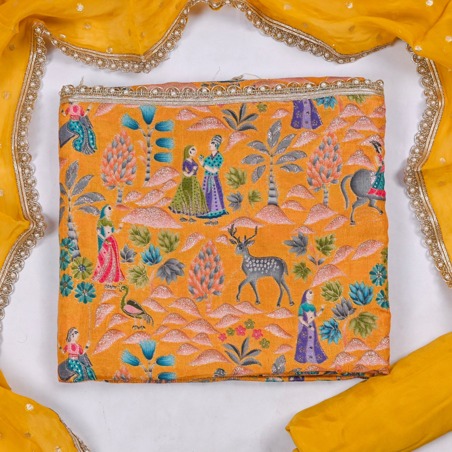 Silk Yellow Unstitched Suit