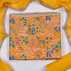 Silk Yellow Unstitched Suit