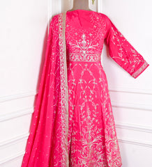 Crepe Magenta Peplum Lehenga Suit