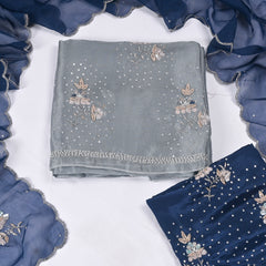 Twill Organza Navy Unstitched Suit