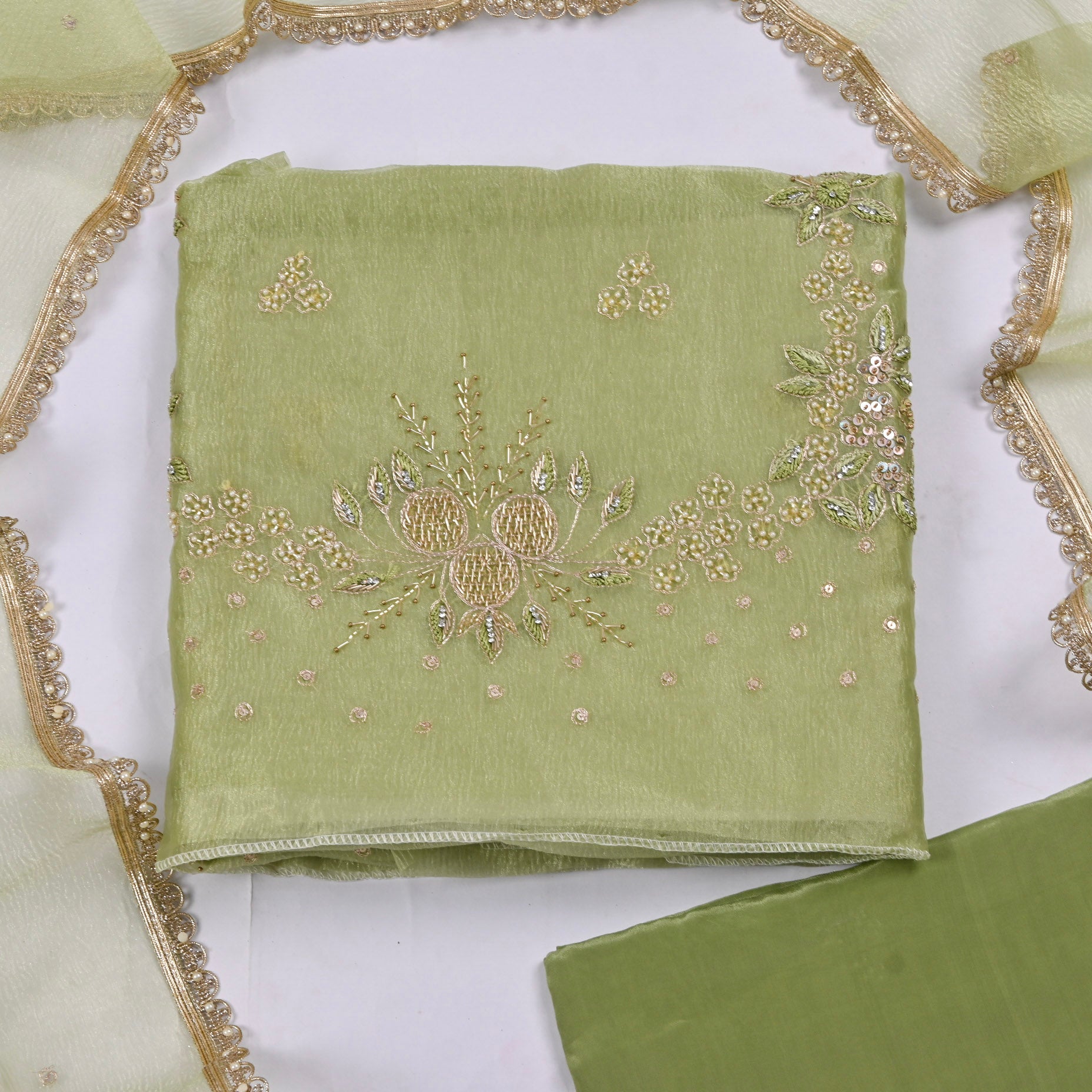 Crush Green Unstitched Suit