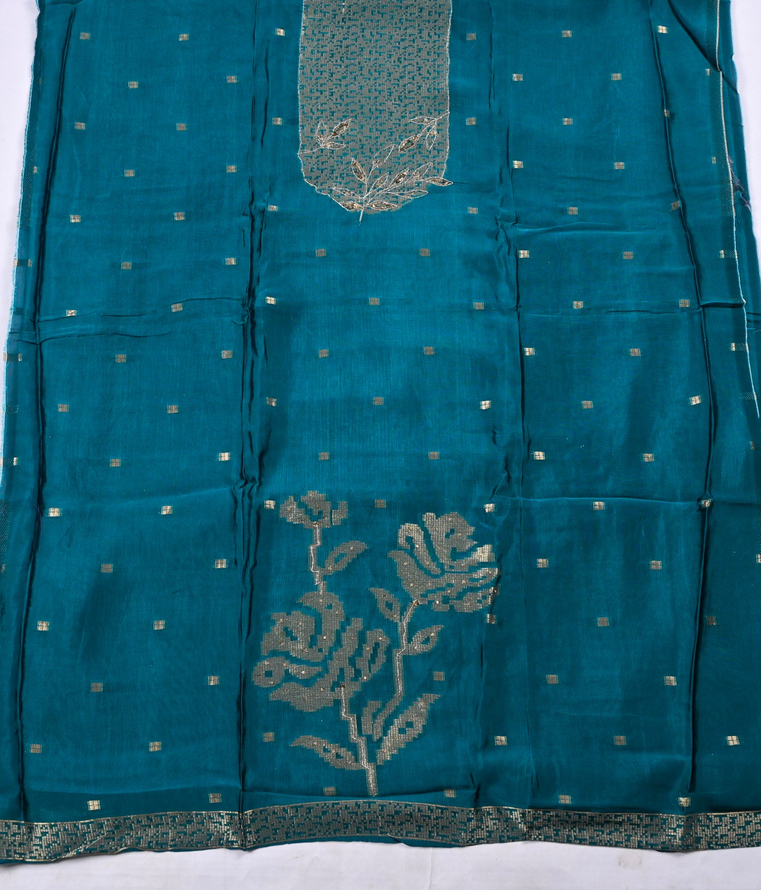 Banarasi Silk Teal Blue Unstitched Suit