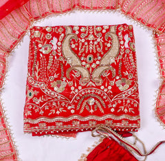 Organza Red Unstitched Suit
