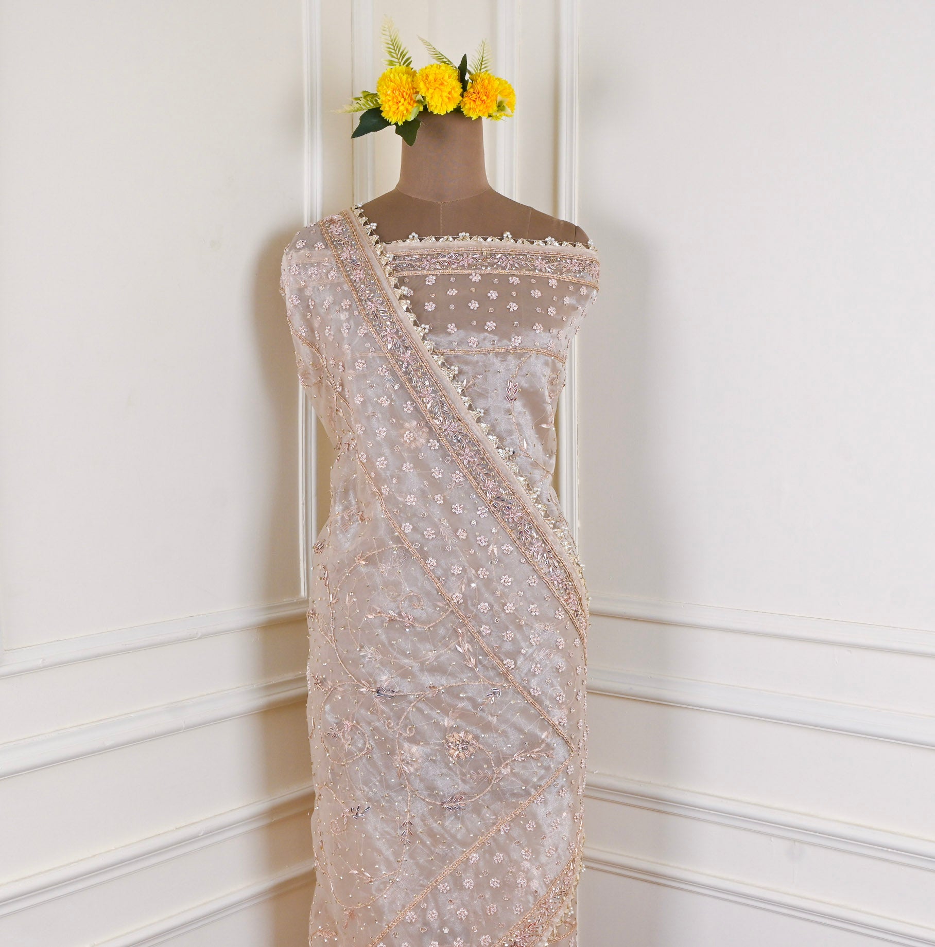 Glass Shimmer Beige Unstitched Suit