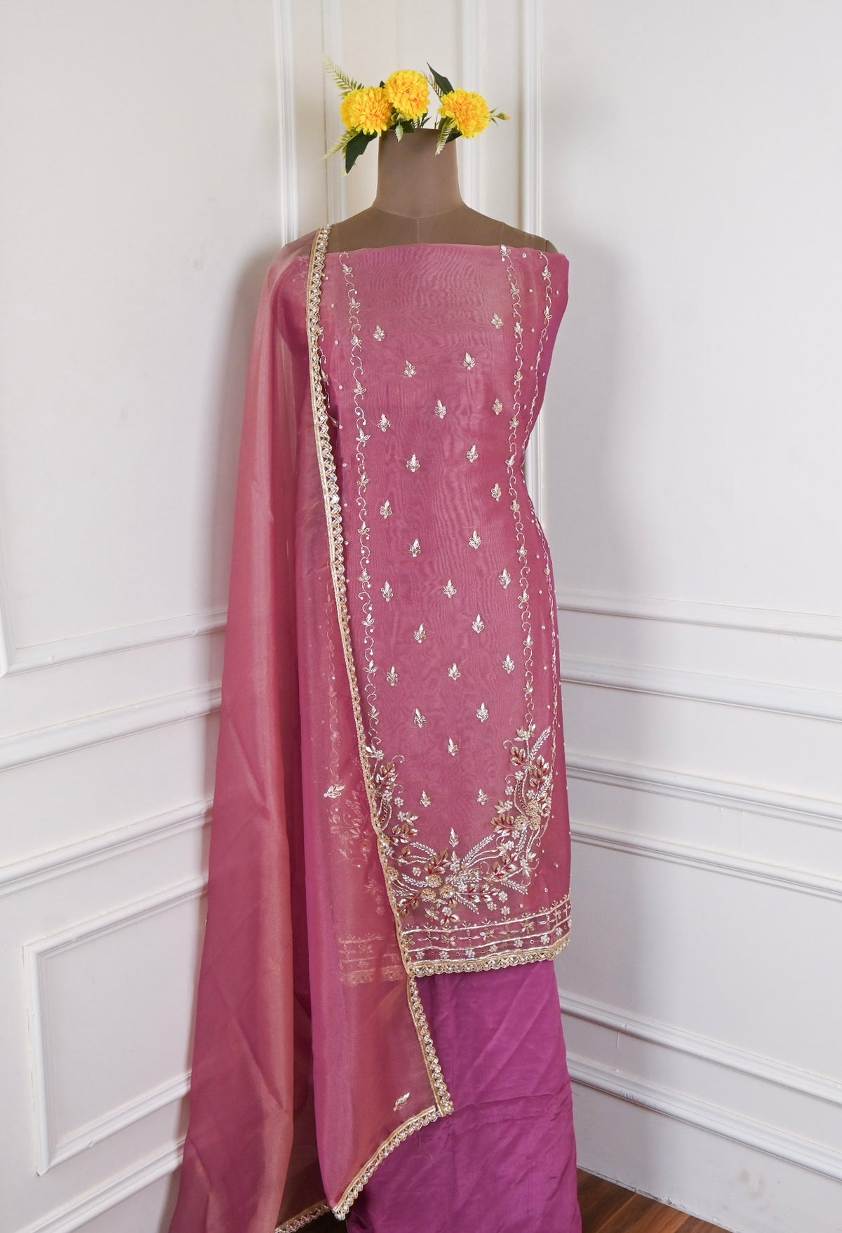 Shimmer Onion Pink Unstitched Suit