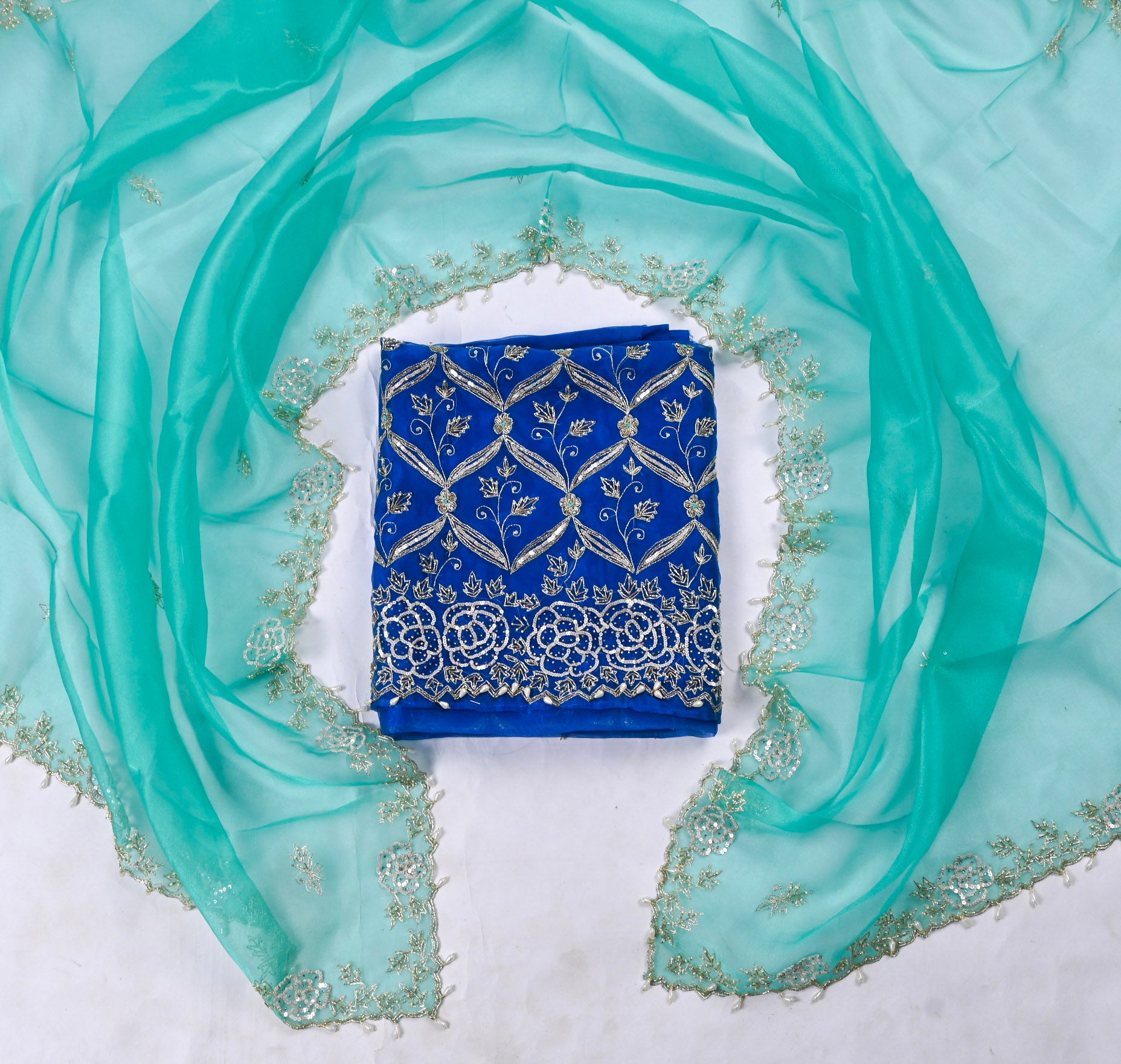 Glass Organza Blue Unstitched Suit