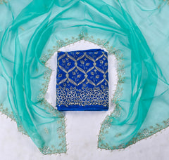 Glass Organza Blue Unstitched Suit