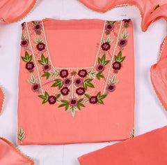 Organza Peach Unstitched Suit