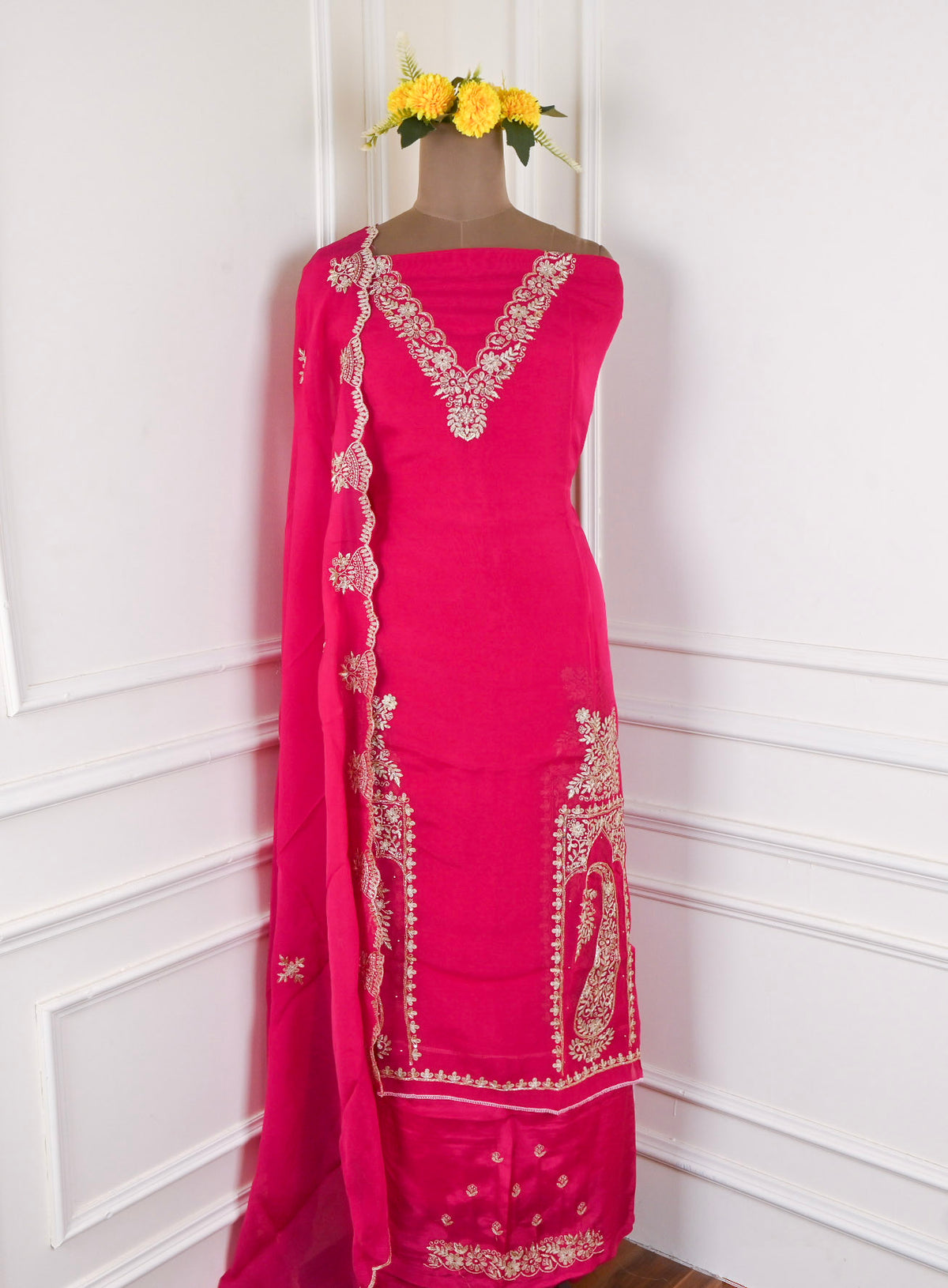 Organza Pink Unstitched Suit