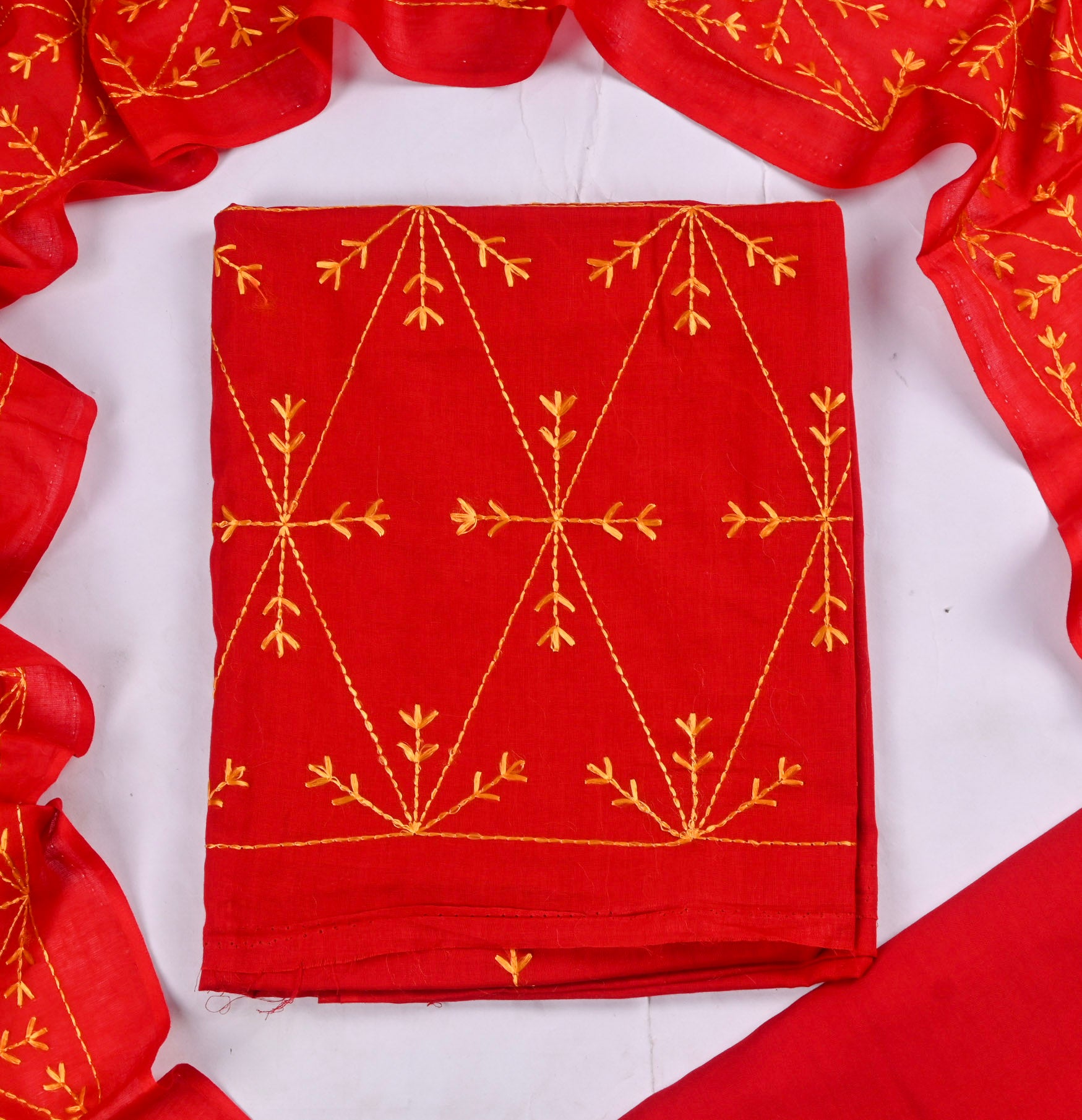Mul Mul Red Phulkari Suit