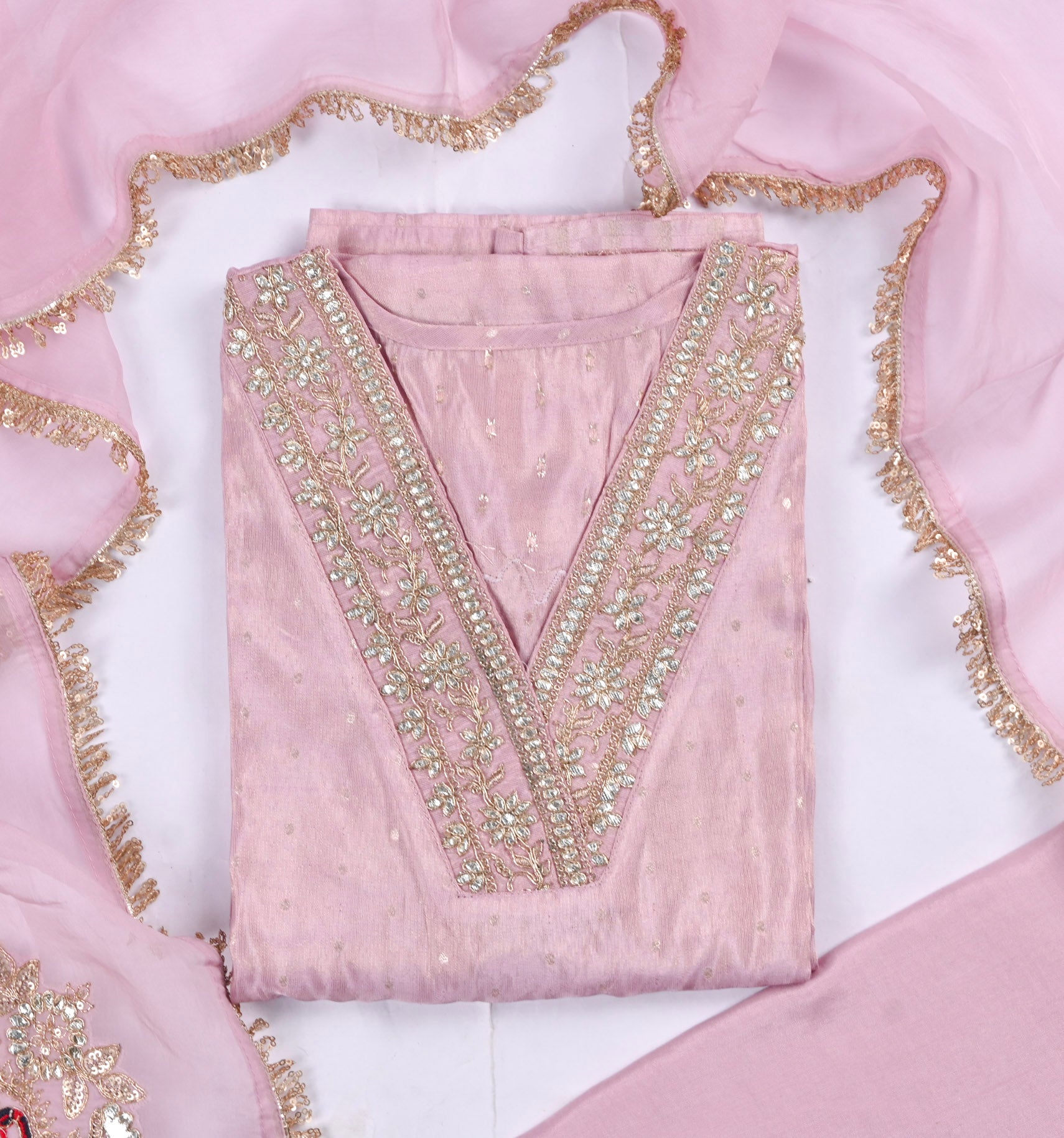 Banarasi Pink Unstitched Suit